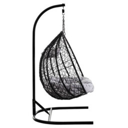 Orsina Double Black Hanging Chair, Plush Comfort Bedroom Chair, Stable And Sturdy Indoor Chair With Grey Cusions - thumbnail 3