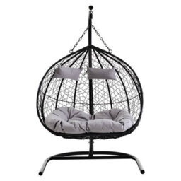 Orsina Double Black Hanging Chair, Plush Comfort Bedroom Chair, Stable And Sturdy Indoor Chair With Grey Cusions - thumbnail 2