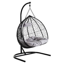 Orsina Double Black Hanging Chair, Plush Comfort Bedroom Chair, Stable And Sturdy Indoor Chair With Grey Cusions - thumbnail 1