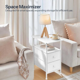 Bedside Table With Drawers And Charging Station Small Nightstand - thumbnail 4