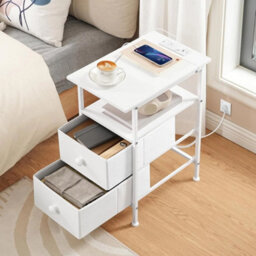 Bedside Table With Drawers And Charging Station Small Nightstand - thumbnail 3