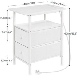 Bedside Table With Drawers And Charging Station Small Nightstand - thumbnail 2