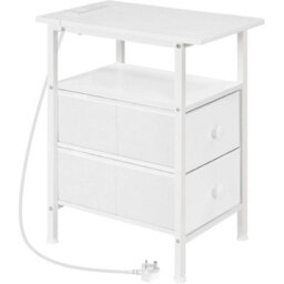 Bedside Table With Drawers And Charging Station Small Nightstand - thumbnail 1
