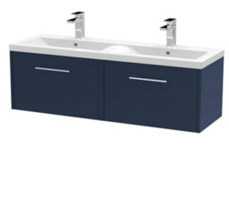 Hudson Reed Juno Wall Hung 2 Drawer Vanity Unit With Double Vitreous China 1 Tap Hole Basin, Blue, 1205 X 385 mm - thumbnail 5