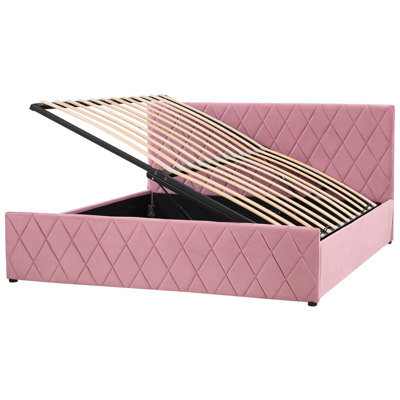 Beliani Ottoman Bed Velvet Rochefort 180 X 200 Cm (Eu Super King) Pink - image 1