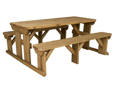 Arbor Garden Solutions Abies Wooden Picnic Bench And Table Set, Rounded Outdoor Dining Set (8Ft, Rustic Brown) - image 1