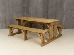 Arbor Garden Solutions Abies Wooden Picnic Bench And Table Set, Rounded Outdoor Dining Set (8Ft, Rustic Brown) - thumbnail 4