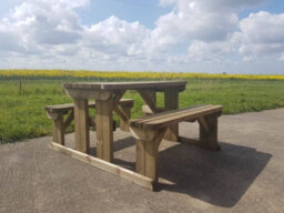 Arbor Garden Solutions Abies Wooden Picnic Bench And Table Set, Rounded Outdoor Dining Set (8Ft, Rustic Brown) - thumbnail 5