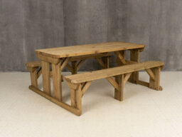 Arbor Garden Solutions Abies Wooden Picnic Bench And Table Set, Rounded Outdoor Dining Set (8Ft, Rustic Brown) - thumbnail 2