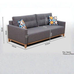Ariel Sofa Bed 3 Seater Fabric Upholstered Living Room Couch With Sleeping Function And Storage Blue With Printed Cushions - thumbnail 5