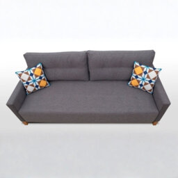 Ariel Sofa Bed 3 Seater Fabric Upholstered Living Room Couch With Sleeping Function And Storage Blue With Printed Cushions - thumbnail 4