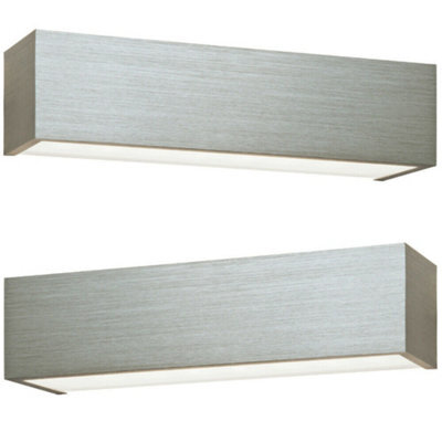 2 Pack Led Box Wall Light Warm White Brushed Aluminium & Frosted Glass Lamp - image 1