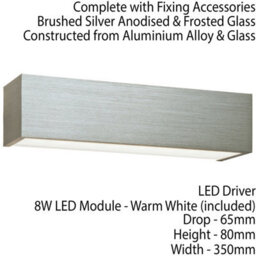 2 Pack Led Box Wall Light Warm White Brushed Aluminium & Frosted Glass Lamp - thumbnail 3