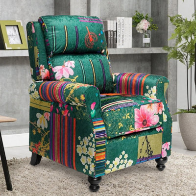 Manual Recliner Chair In Fabric Green Patchwork - image 1