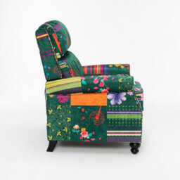 Manual Recliner Chair In Fabric Green Patchwork - thumbnail 6
