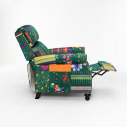 Manual Recliner Chair In Fabric Green Patchwork - thumbnail 7
