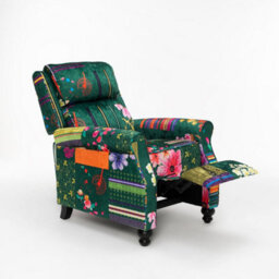 Manual Recliner Chair In Fabric Green Patchwork - thumbnail 2