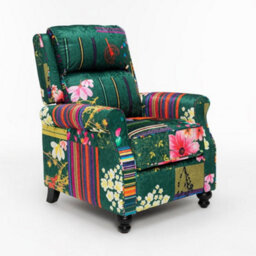 Manual Recliner Chair In Fabric Green Patchwork - thumbnail 3