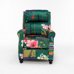 Manual Recliner Chair In Fabric Green Patchwork - thumbnail 4