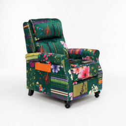 Manual Recliner Chair In Fabric Green Patchwork - thumbnail 5