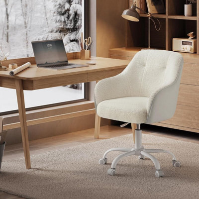 Songmics Adjustable Swivel Chair, Office Desk Chair With Armrests, Vanity Seat, Sherpa Fabric Upholstery, Cappuccino Beige - image 1