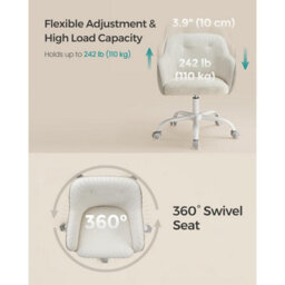 Songmics Adjustable Swivel Chair, Office Desk Chair With Armrests, Vanity Seat, Sherpa Fabric Upholstery, Cappuccino Beige - thumbnail 6