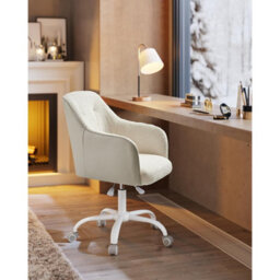 Songmics Adjustable Swivel Chair, Office Desk Chair With Armrests, Vanity Seat, Sherpa Fabric Upholstery, Cappuccino Beige - thumbnail 3