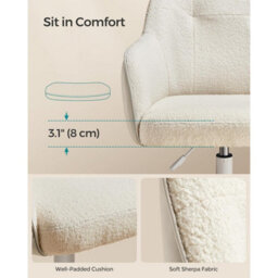Songmics Adjustable Swivel Chair, Office Desk Chair With Armrests, Vanity Seat, Sherpa Fabric Upholstery, Cappuccino Beige - thumbnail 5