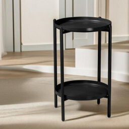 Pirlo Plush 2 Tier Round Metal Coffee Table Black Living Room Furniture - thumbnail 2