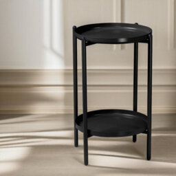 Pirlo Plush 2 Tier Round Metal Coffee Table Black Living Room Furniture - thumbnail 1