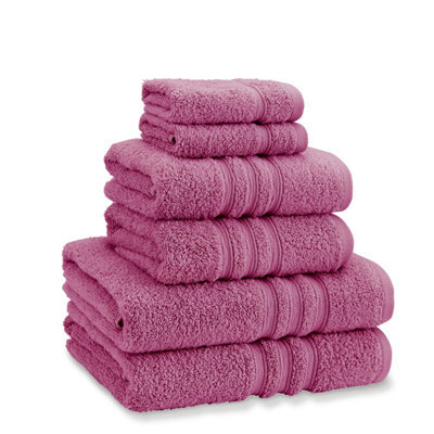 Catherine Lansfield Bathroom Zero Twist 500 Gsm Soft & Absorbent Cotton 6 Piece Towel Set Raspberry - image 1