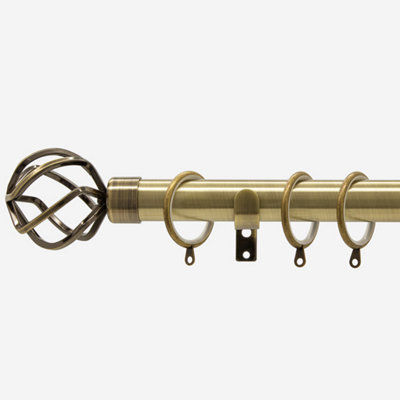 Antqiue Brass 28mm Cage Fixed Length Metal Curtain Pole 250Cm - image 1