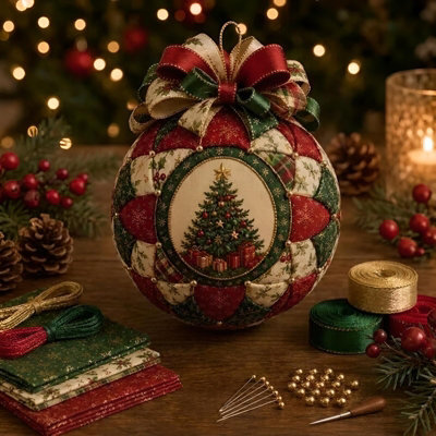 Amorly Christmas Classics Patchwork Ornament Diy Kit, Christmas Tree Craft Set With Fabric, Beads And Ribbon, Diy Ornament For Decoration - image 1