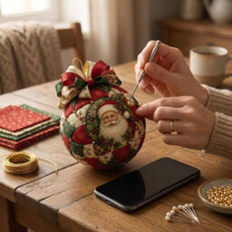 Amorly Christmas Classics Patchwork Ornament Diy Kit, Christmas Tree Craft Set With Fabric, Beads And Ribbon, Diy Ornament For Decoration - thumbnail 9
