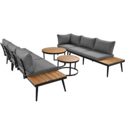 Lux Garden Corner Sofa Furniture Set With 2 Wooden Top Coffee Table Outdoor Garden Dining Set With Iron Frame Grey - thumbnail 9