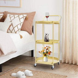 3-Tier Gold Bar Cart 18X16In W/ Wheels & Brakes - thumbnail 5