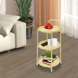 3-Tier Gold Bar Cart 18X16In W/ Wheels & Brakes - thumbnail 3