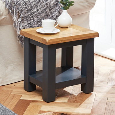 The Furniture Market Cotswold Charcoal Grey Painted Lamp Side Table Natural Oak Top, Fully Assembled, Elegant Living Room Furniture - image 1