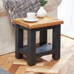The Furniture Market Cotswold Charcoal Grey Painted Lamp Side Table Natural Oak Top, Fully Assembled, Elegant Living Room Furniture