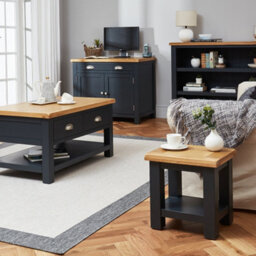 The Furniture Market Cotswold Charcoal Grey Painted Lamp Side Table Natural Oak Top, Fully Assembled, Elegant Living Room Furniture - thumbnail 2