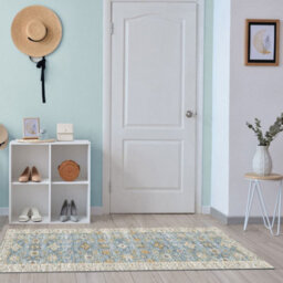 Yellow Bordered Floral Rug For Bedroom, & Living Room, 7mm Thick Stain-Resistant Traditional Rug - 160Cm X 230Cm