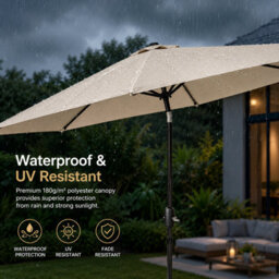 Billtix 2.7M Beige Garden Parasol Umbrella With Tilt Crank, Uv Resistant Outdoor Patio Sun Shade Canopy - thumbnail 9