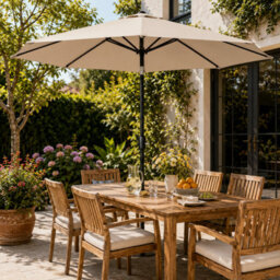 Billtix 2.7M Beige Garden Parasol Umbrella With Tilt Crank, Uv Resistant Outdoor Patio Sun Shade Canopy - thumbnail 4
