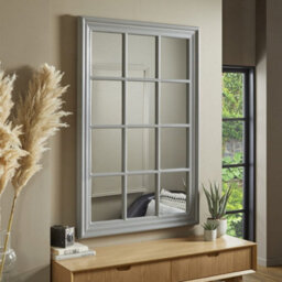 The Online Mirror Shop Window Mirror Cambridge Rectangular Shape With Grey Frame  For Hanging In Living Room- H 120Cm X W 80Cm X D 4Cm