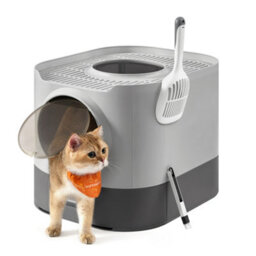 Songmics Feandrea Cat Litter Box With Lid, Xl Enclosed Litter Box With Top Entry, Slide-Out Tray, Scoop, Brush, Anti-Tracking - thumbnail 7