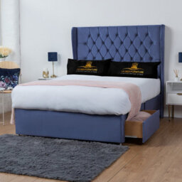 UKBEDFURNITURE Mary Blue Plush Wingback Divan Bed Base With 54 Inch Headboard & 10 Inch Orthopaedic Mattress - No Storage - thumbnail 2
