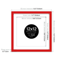 "12X12"" Red Picture Frame - 12X12"" Square Frame With 11X11"" Mount For 12X12""/11X11"" Pictures Classic Style Thin Edge, 1 Pack" - thumbnail 2