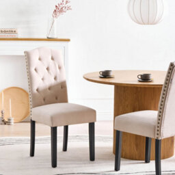 Beliani Velvet Dining Chairs Set Of 2 Light Beige, Black Painted Rubberwood Legs - thumbnail 2
