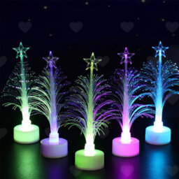 Amorly 5Pcs 15Cm Mini Led Fibre Optic Christmas Trees, White Plastic Colour Changing Night Lights, Battery Powered Decorative Lamps - thumbnail 1