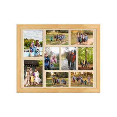 AK Frames 20X16 Light Oak Classic Multi Photo Frame With Ivory Mount - Holds 9 Apertures (2X) 7X5, (7X) 6X4 Photos - image 1